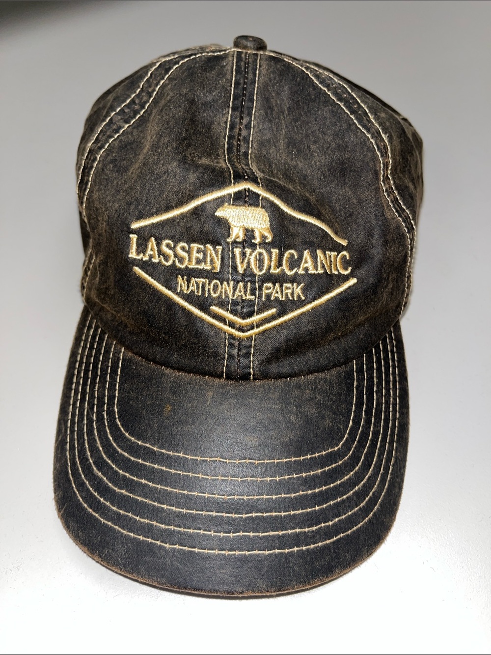 Men's Cap - Brown with Tan Embroidery Lassen Volcanic National Park